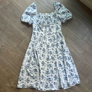 Midi blue floral dress summer small lightweight with slit
